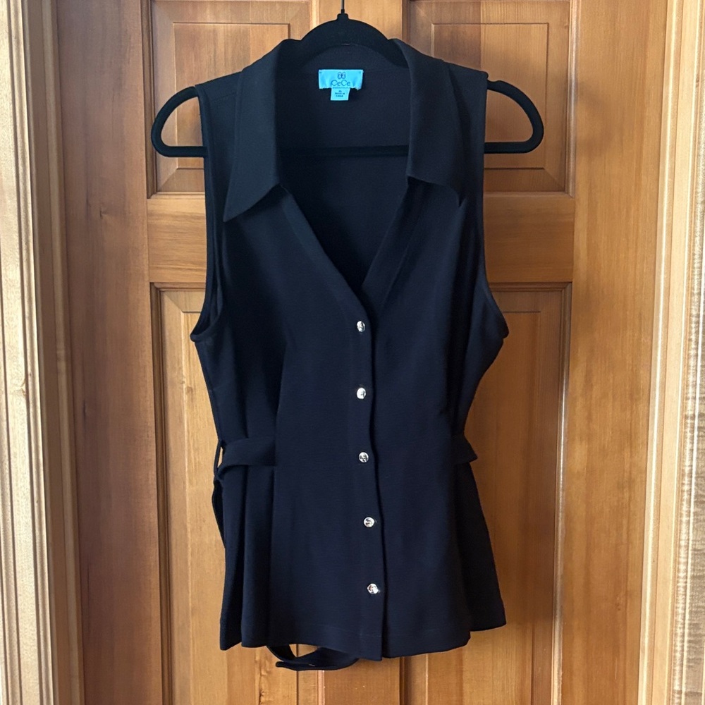 CeCe Black Sleeveless Blouse with Button Detail
